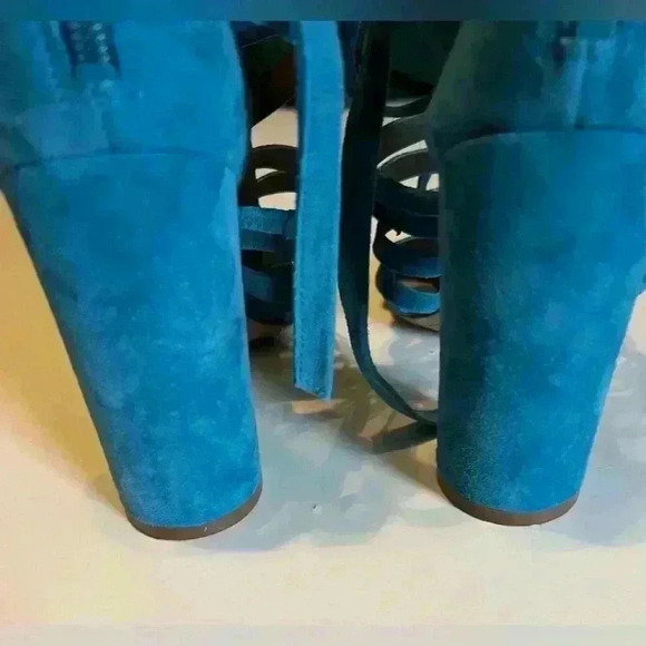 Sam Edelman Teal Blue Leather Strappy Chunky Heel, Size 8 - Picture 9 of 11